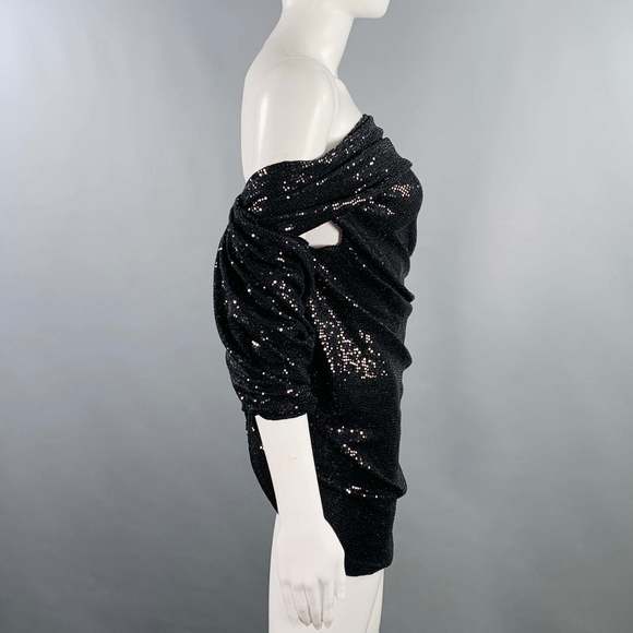 THE ATTICO Black Nylon Blend Sequined One Shoulder Dress Top - Picture 2 of 6